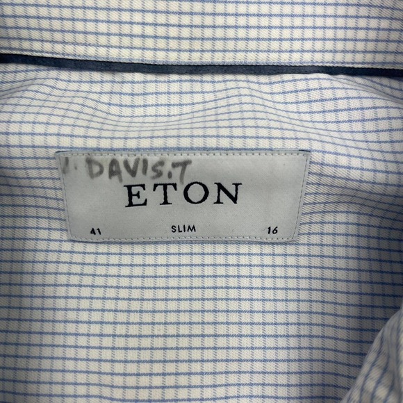 Eton Mens White Long Sleeve Collared Button Front Dress Shirt EUR 41 16 - Picture 7 of 11